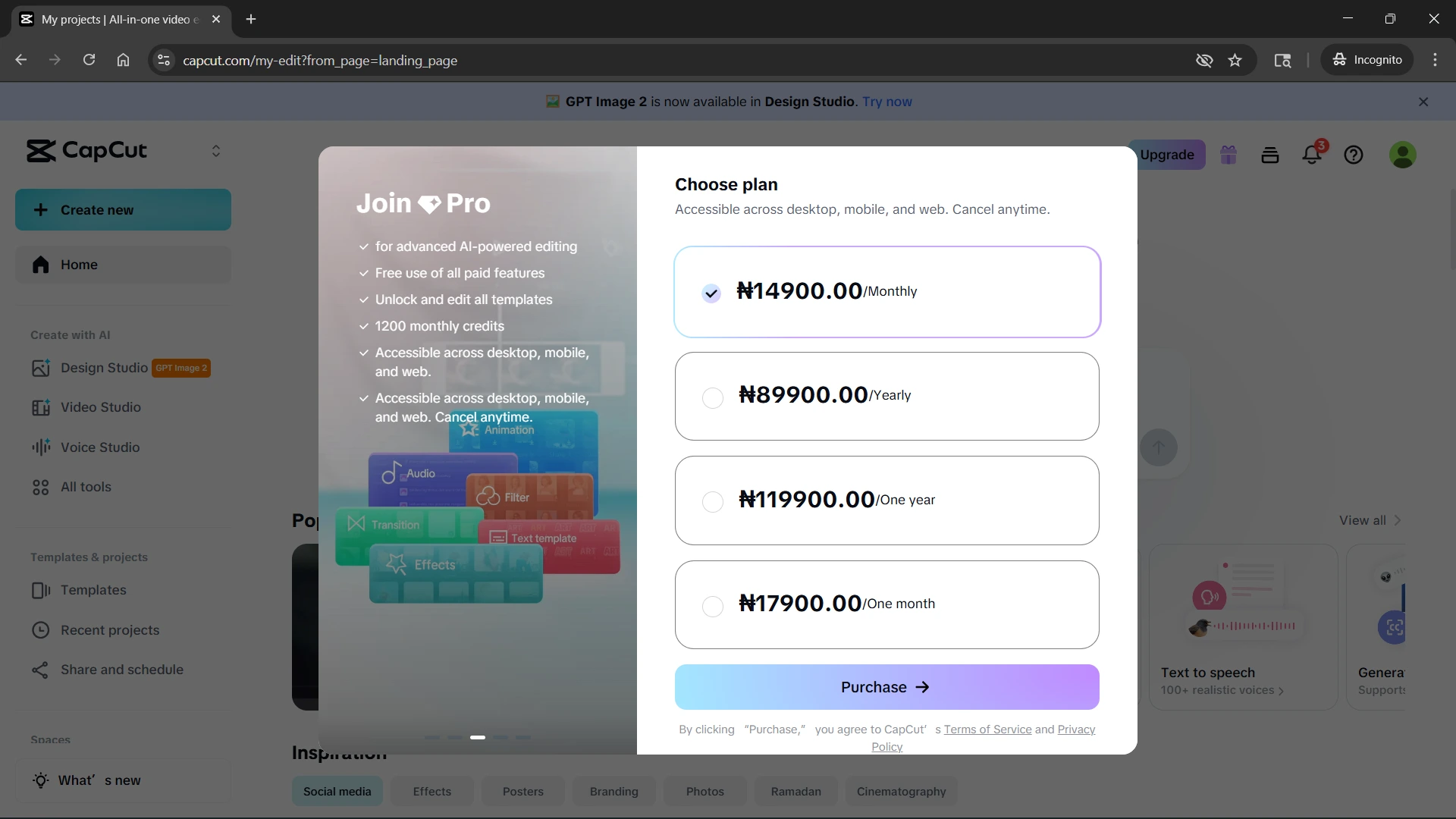 Capcut Pricing: Nigeria